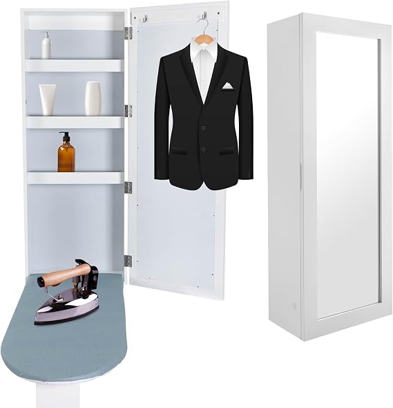Wall-Mounted Ironing Board, Ironing Board Cabinet, in-Wall Recessed Ironing Board Cabinet with Storage Shelves, Built in Ironing Board & Folding Support Leg, Wall-Mounted Mirrors (Style A)