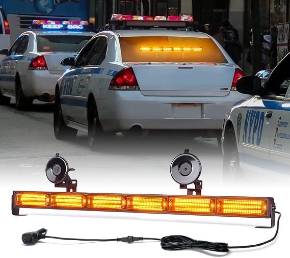 Xprite 27" COB LED Emergency Traffic Advisor Strobe Light Bar 21 Flashing Patterns, Hazard Warning Directional Safety Lightbars w/Suction Cup Mount for Vehicles Trucks Jeep SUV ATV-Amber