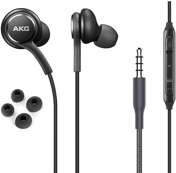 ElloGear OEM Earbuds Stereo Headphones for Samsung Galaxy S10 S10e Plus A31 A71 Cable - Designed by AKG - with Microphone and Volume Buttons (Black)
