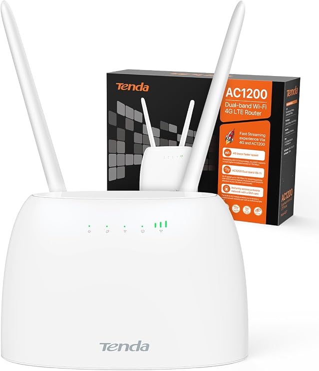 Tenda 4G07 4G Router 4g Box, 4G+ LTE Dual Band WiFi Modem (5GHz: 867 Mbps +2.4GHz: 300 Mbps) 4GMobile Router with SIM Card for Any Operator, Connection Up to 64 Devices