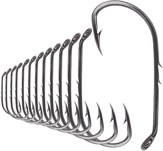 Baitholder Fishing Hooks 100 Pack - Double-Barbed Long Shank for Bluegill Bass Trout Walleye Black/Red, 8/0-#8