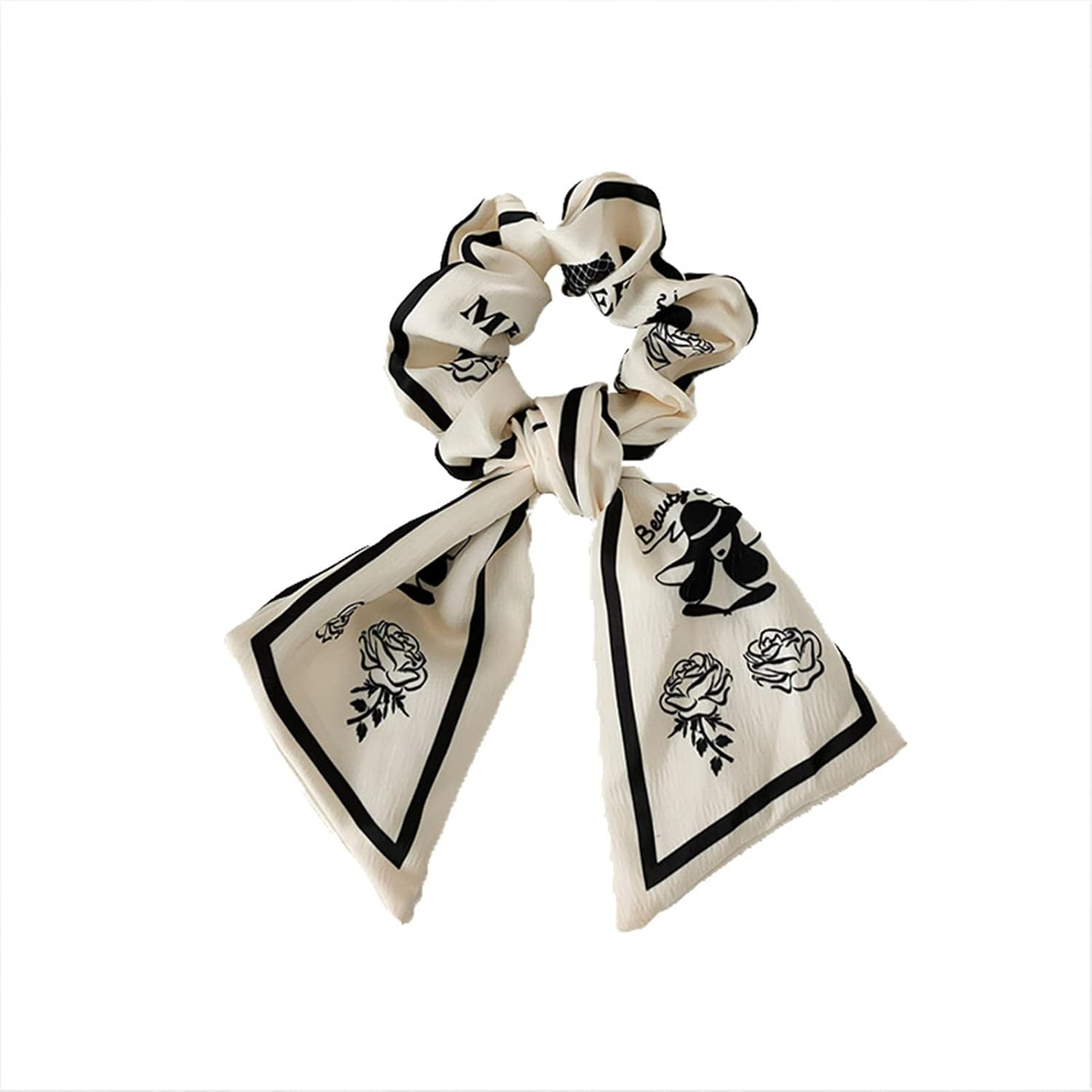 womens bow hair scrunchies vintage temperament hair tie hair rope White