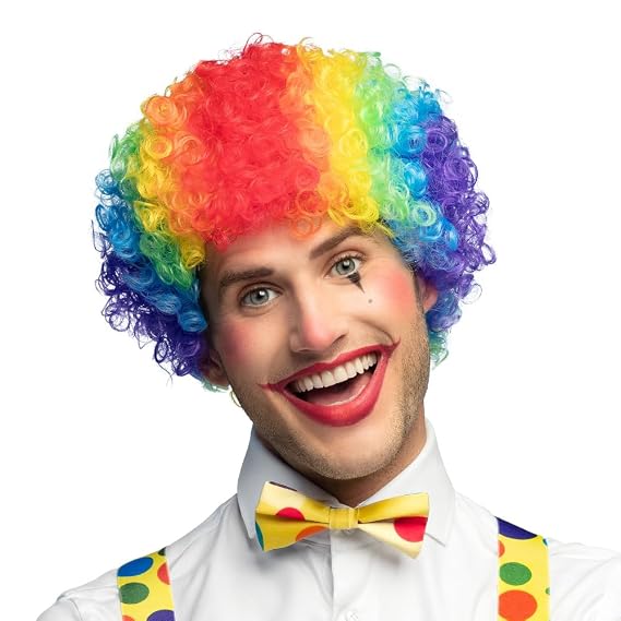 Boland 85926 Curly Clown Wig, Multicoloured, Colourful, Curly, Synthetic Hair, for Adults, Accessory, Costume Accessories, Rainbow Colours, Theatre Show, Strike Move, Theme Party, Carnival