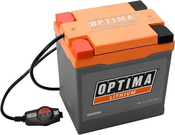 OPTIMA QUAD30 ORANGETOP LiFePO4 Lithium Motorcycle Battery with Built-in Engine Start Reserve, 800 Cranking Amps, 15AH, ATV, UTV, 4-wheeler, Mower Battery. Replaces YTX30L, YB30L-B, 53030, YTX30L-BS