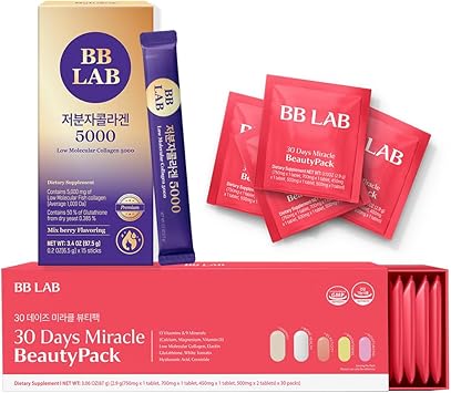 [Antiaging Boosts] Collagen 5000, 30 Days Miracle Beauty Pack, Powder Stick Korean Marine Collagen, Fish Collagen for Woman,Vitamin C, Fast Absorption, Fruit Flavored, Glutathione, Elastin, Multivitam