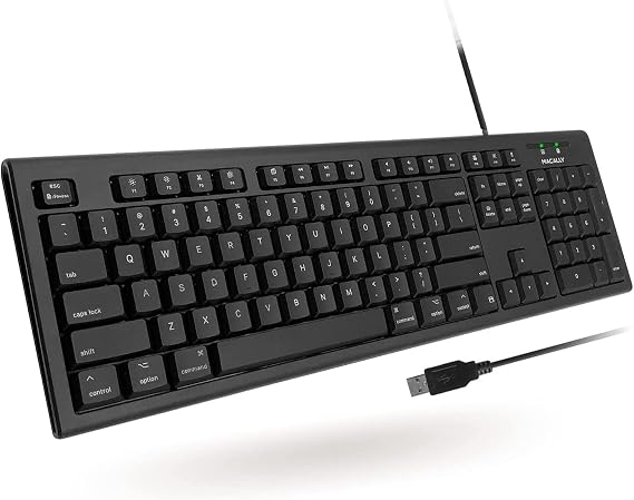 Macally Full Size Wired Mac Keyboard - Compatible with All Macs with USB Port - Wired Keyboard for Mac Mini / Pro, Macbook Pro/Air, iMac with Number Pad & 16 Apple Shortcut Keys Spill Proof - Black