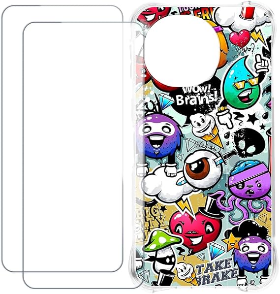 Screen Protector and Case for Aquos Sense 10 5G - Graffiti | 6.1" 2-in-1 Bundle Printed TPU Cover + 2-Pack Tempered Glass Film, Shockproof Protective Kit