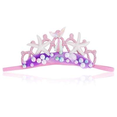 Pink Baby Elastic Headband with Pearl Seashell Starfish Headbands with Veil Fishtails Soft Headwrap Newborn Hair Band Children Hair Accessories