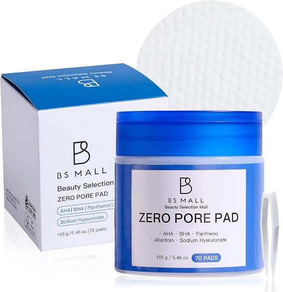 BS-MALL Zero Pore Pads Dual-Textured Facial Toner Pads with 4.5% AHA Lactic Acid & 0.45% BHA Salicylic Acid for Exfoliation, Pore Care & Acne Treatment 70 Pad for All Skin Types