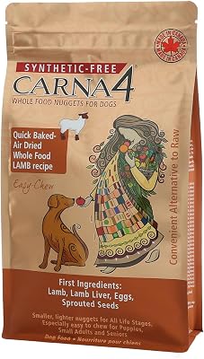 CARNA4 Air Dried Dog Food, Lamb Recipe, Quick Baked Whole Food Nutrition with Sprouted Seeds, Natural Probiotics & Enzymes, No Synthetics, Easy-Chew - 20lbs