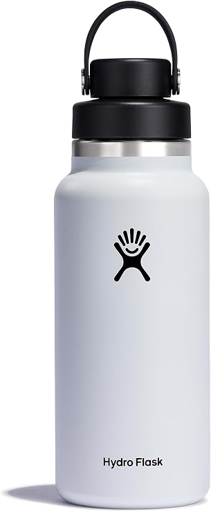 Hydro Flask Water Bottle - Insulated Stainless Steel - Wide Mouth Chug Lid, Non Spill, Leakproof in 32 Oz White