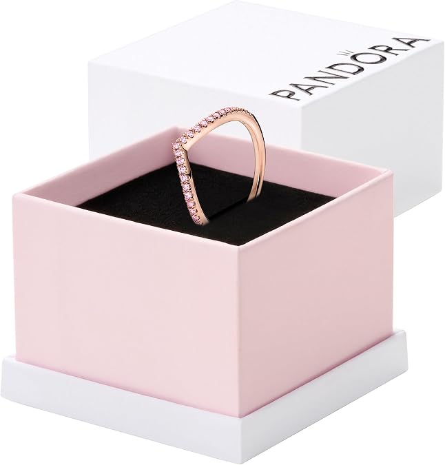 PANDORA Wish Sparkling Pink Ring - Rose Gold Ring for Women - Layering or Stackable Ring - Gift for Her - 14k Rose with Pink Cubic Zirconia - With Gift Box