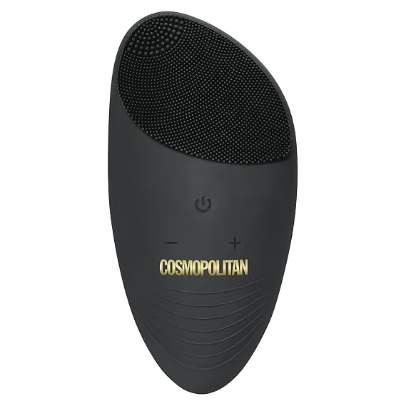 Cosmopolitan Silicone Face Scrubber, Waterproof Electric Facial Cleansing Brush, Exfoliating Silicone Brush for Face, Vibrating Face Cleaning Brush for Women or Men, Rechargeable USB, Black & Gold