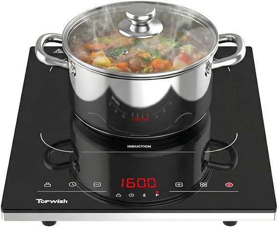TOPWISH Single Burner Electric Stove, 110V-120V Portable Electric Cooktop | 1600W Induction Countertop Stove Top Burner Hot Plate with 10 Temp Levels, Child Safety Lock, Timer & Auto-Shut-Off