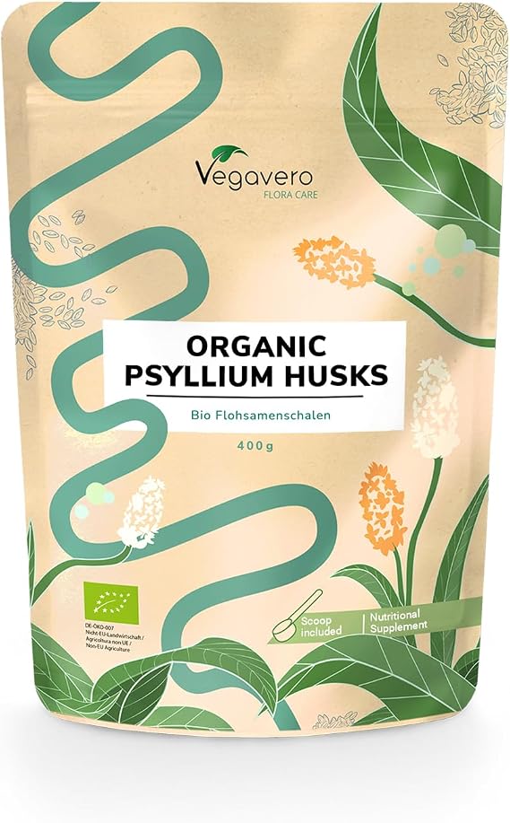 Vegavero Organic Psyllium Husk 400g | 5000 mg per dose | Pure Natural Soluble Fiber Supplement | NO Additives | Lab Tested | Vegan