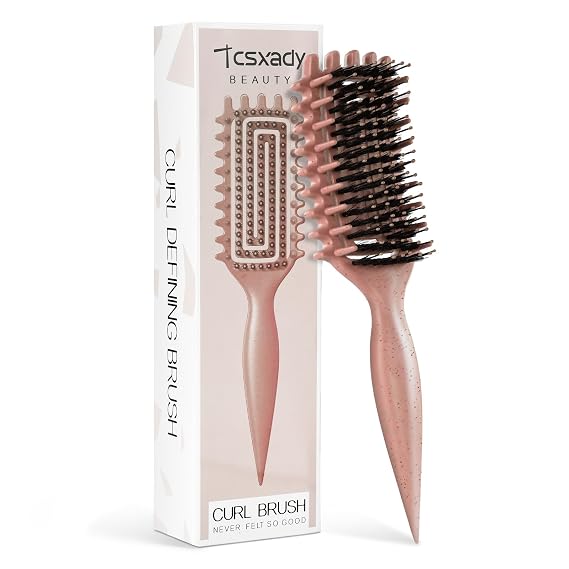 Curly Hair Brush,Curl Defining Brush for Effortlessly Defined Curls & Waves,Vented Hair Brush for Wet & Dry Hair,Women and Men,Reduces Frizz (Beige)