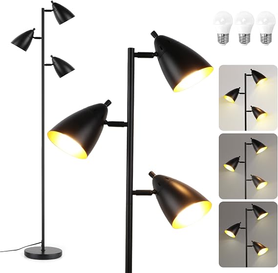 LALISU Tree Floor Lamp for Living Room, Industrial 3-Light Standing Lamp