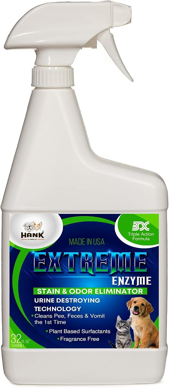 EXTREME ENZYME Stain & Odor Eliminator with Urine Remover. Triple action 2X bio-enzymatic cleaners and plant based surfactants cleans dog and cat waste and pee forever. FRAGRANCE FREE, safe for pets