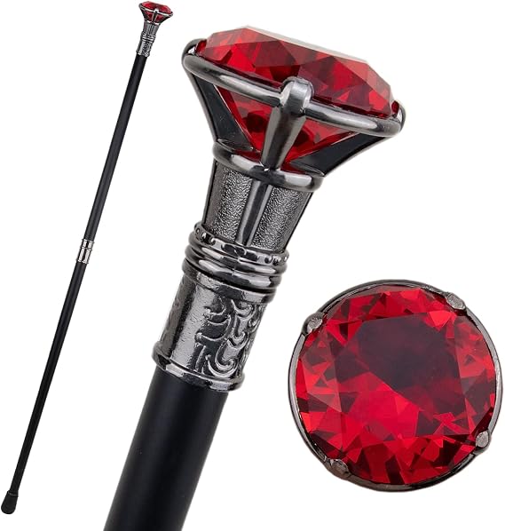 Red Diamond Type Silver Walking Cane Fashion Decorative Walking Stick Gentleman Elegant Cosplay Cane Knob Crosier 93cm