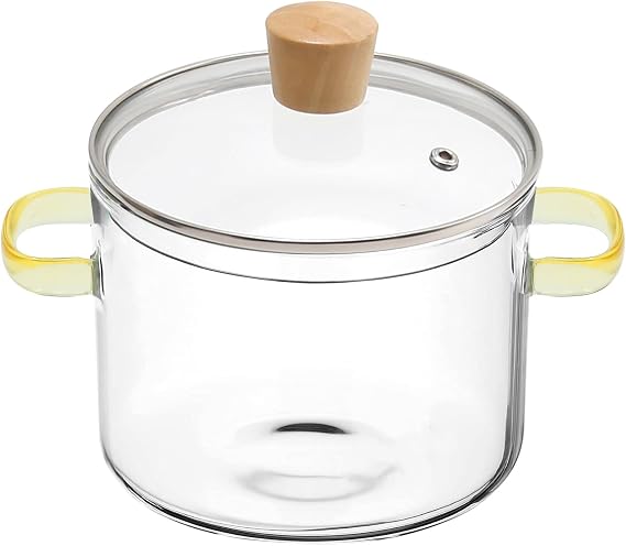 1.5L 2 Liter Clear Glass Cooking Pot with Strainer & Lid, Stovetop Safe Resistant Simmer Pot with Lid, Anti-Scald Handles Glass Saucepan for Potpourri, Broth, Herbal Tea & Kitchen