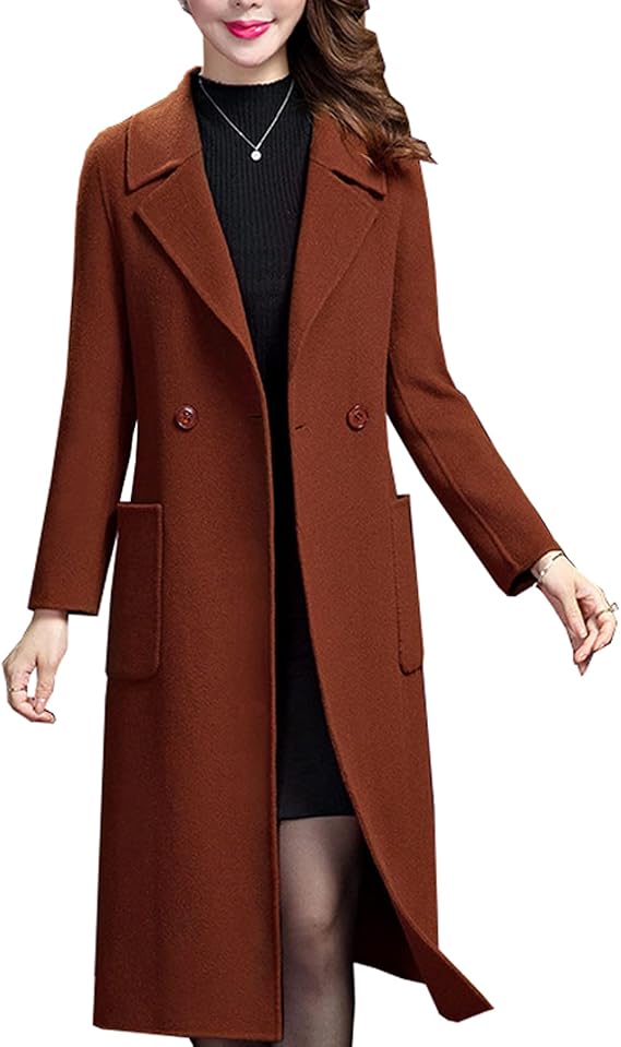 Women's Double Breasted Mid-Length Thicken Warm Wool Blend Outwear Winter Coat