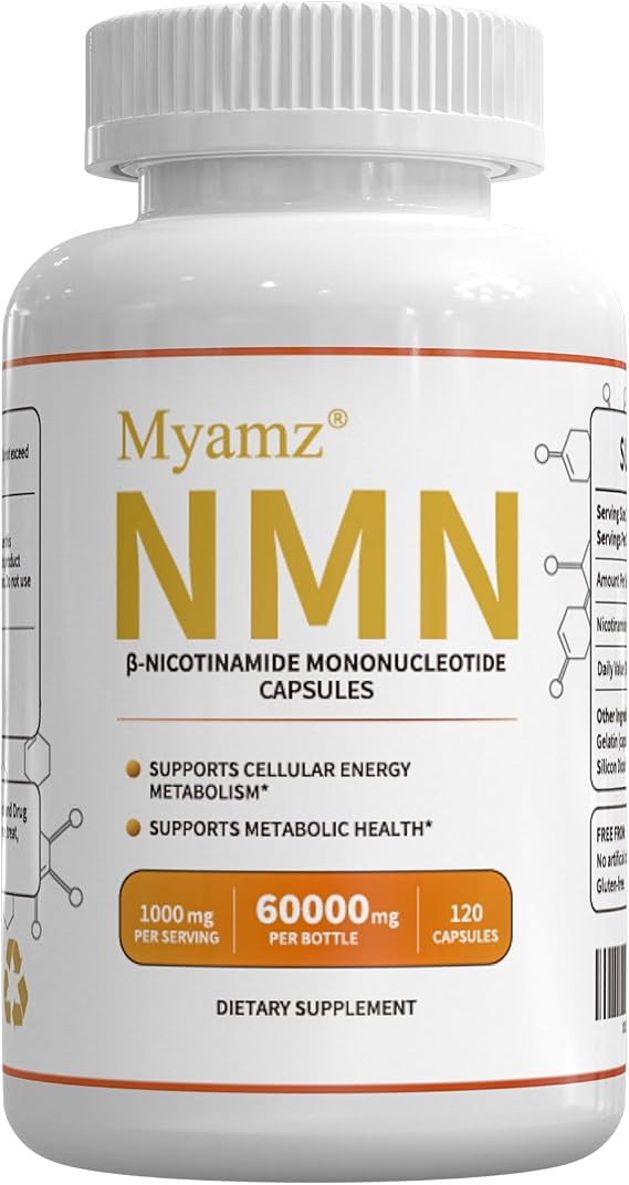 NMN Supplement 60000mg, 500mg Per Serving, Pure 99% Nicotinamide Mononucleotide Potent NAD+ Precursor for Cellular Energy, Metabolism & Healthy Aging Non-GMO, Shelf-Stable Formula