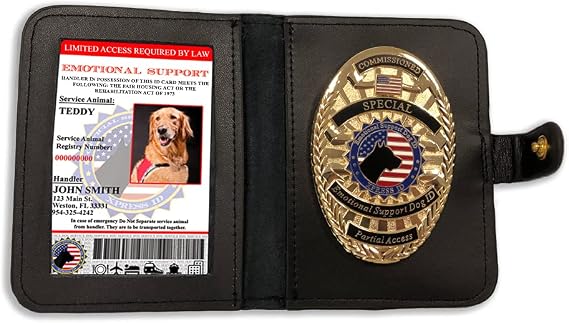 XpressID Custom Emotional Support Animal ID Card Plus Badge and Leather Wallet - Registration to National Dog Registry Included - QR Code Ready