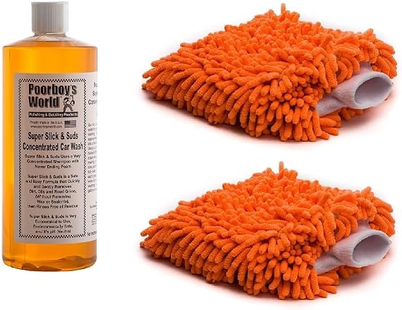 Poorboy's World Super Slick & Suds 32oz and Micro-Chennille Wash Mitt Bundle