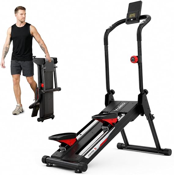 YOLEO Magnetic Stair Stepper for Exercise at Home, 16-Level Adjustable Resistance Up to 130LB, Folding Cardio Stairmaster with 28''Extended Stride&Low Noise,Stair Climber with HR Sensor for Full Body