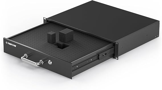 Phenyx Pro 2U Locking Rack Drawer for 19-Inch Rack PRDWR-2U | Pre-Cut Foam, Sliding Lockable Design, Metal Build, AV/Network/DJ Gear, Cabinet Enclosures