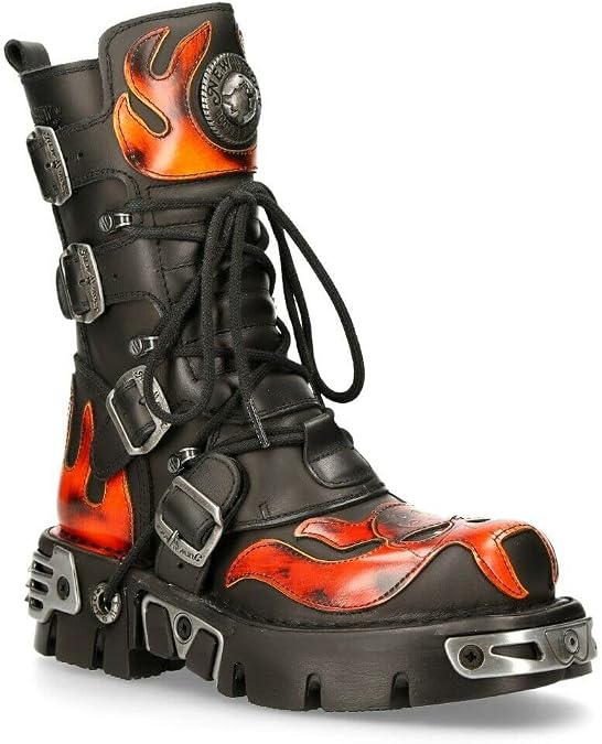 New Rock Women's Silver Metallic Skull Devil Goth Punk Leather Calf Boots