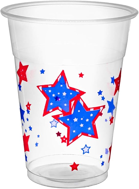 Party Essentials Soft Plastic 16-Ounce Printed Party Cups, Patriotic Stars, 60-Count