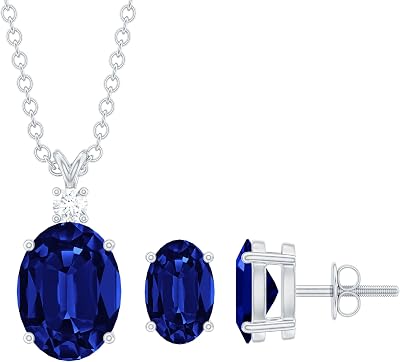 Certified Lab Grown Blue Sapphire Necklace Earrings Set, Aaaa Quality, Sapphire Bridal Jewelry Set -  With Gift Box