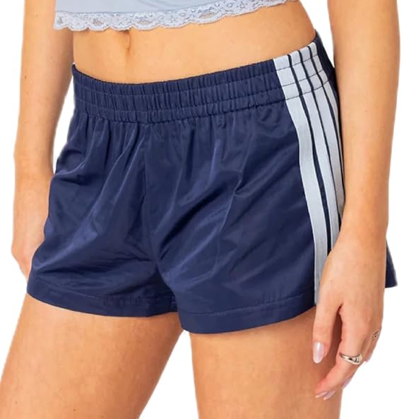 Seyurigaoka Women Striped Athletic Shorts Low Rise Wide Leg Gym Shorts Summer Loose Lounge Running Sweat Shorts