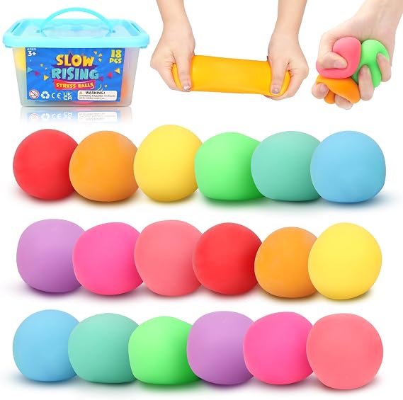 Squishy Stress Balls Fidget Toys: 18 Pack Mini Stress Balls for Kids Adults | Soft Dough Ball Squishy Fidget Toy, Slow Rising Sensory Ball for Teacher Supplies, Prize Box Toys for Classroom must haves