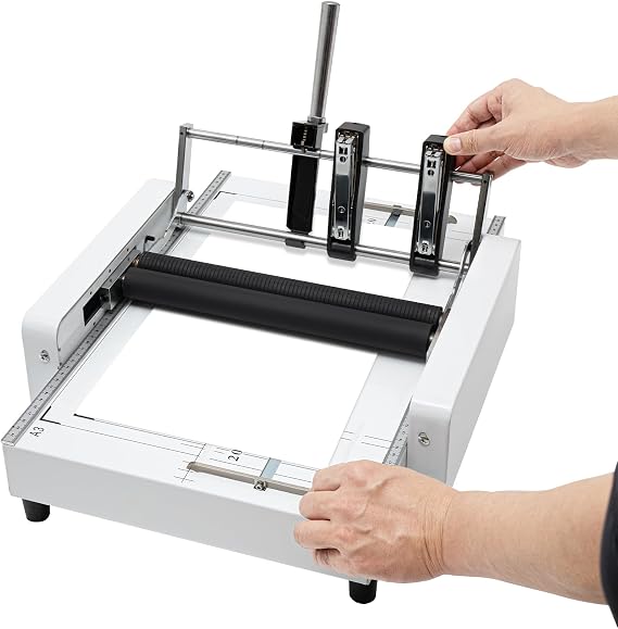 A3 Booklet Folding Binding Machine, 110V 60W Paper Folding and Binding Machine 2 in 1 Function Multifunctional Paper Maker Booklet Folder Stapler Stapling Machine for Schools Print Stores Offices