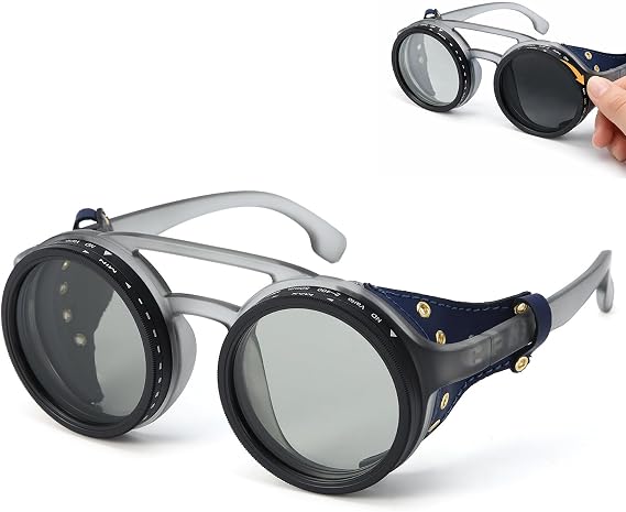 Adjustable Tint Polarized Sunglasses,Nd Filter Lenses,Uv400,dimmable Steampunk Shades Glasses with Leather Shields