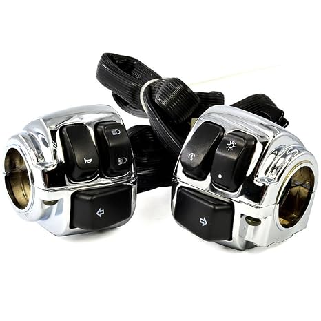 Chrome Motorcycle 1" Handlebar Control Switches with Wiring Harness Replacement for 1996-2012 Harley Softail Dyna Sportster V-Rod DC 12V Left + Right