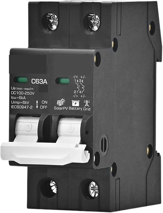 DC Circuit Breaker 2P DC100V 150V 200V 250V 500V 1000V Voltage DC Circuit Breaker 16A 20A 25A 32A 40A 50A 63A Solar Panel Battery Protector(2P DC100-250V,32A)