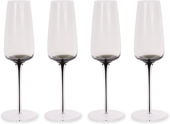 Aroma360 Hotel Collection - Dark Smoke Stem Champagne Glasses Scratch-Resistant, Hand Wash Only Set of 4