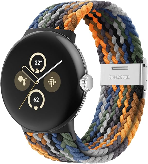 Stretchy Braided Bands for Google Pixel Watch 5/4/3/2/1 Band 41mm | Upgraded Connector, Elastic Nylon Breathable Sport Straps for Women Men