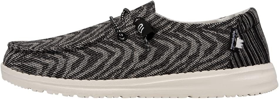 HEYDUDE Women's Wendy Woven Zebra Black Stripe Size 10 | Womens Shoes | Womens Lace Up Loafers | Comfortable & Light-Weight