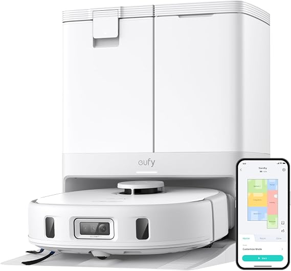 eufy X10 Pro Omni Robot Vacuum and Mop, Dual Mops, 12 mm Auto-Lift, White | 8,000 Pa Suction, Carpet Detection, AI Obstacle Avoidance, Auto Mop Washing & Drying, Self-Emptying Station