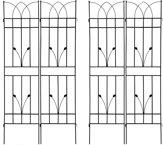4 Pack Trellis for Climbing Plants Outdoor, 6 FT Tall Galvanized Steel Garden Trellis for Patio Lawn Wall Decor, Plant Trellis for Vine Cucumber Tomato Flower Clematis Roses, Black