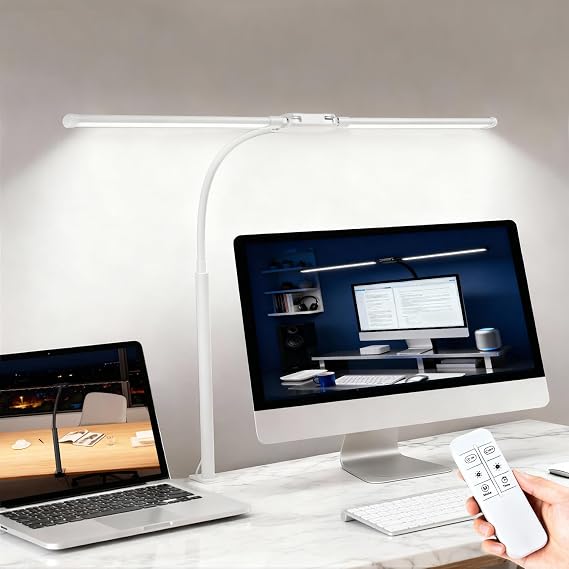 LED Desk Lamp with Clamp, Double Head Adjustable Architect Light,White [Energy Class A]