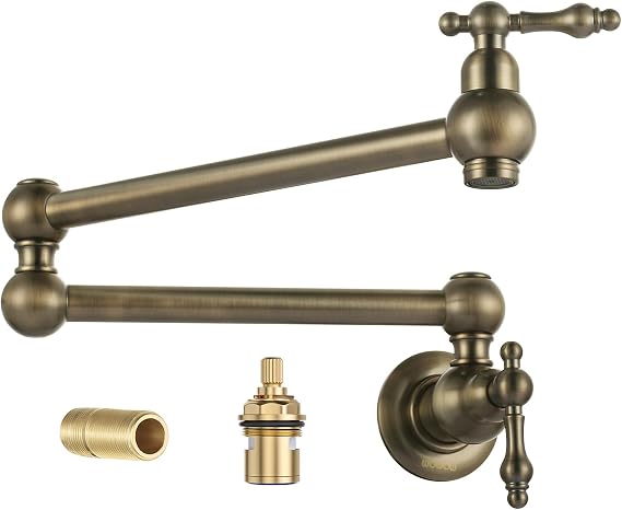 WOWOW Antique Bronze Pot Filler Faucet - Brass Pot Filler Wall Mount Kitchen Stove Faucet with Double Joint Swing Arms