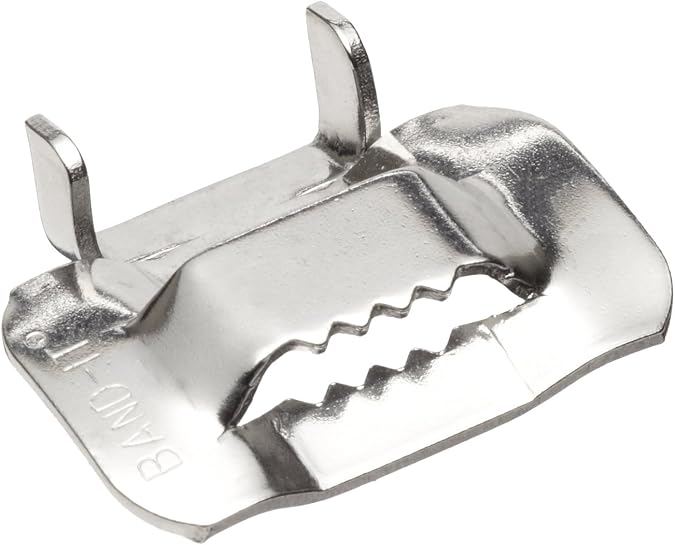 BAND IT Ear-Lokt Banding Buckles, 201 Stainless Steel, 100 per Pack | Use C00169, C00369, C07569, or J02069 tools, supports single or double wraps, forms over contours, resists oxidation outdoors