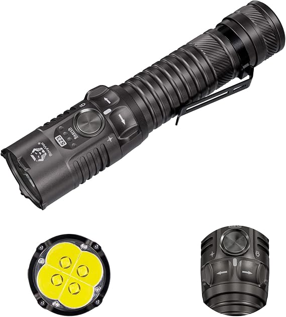 RovyVon S23 4000 High Lumens Search Flashlight, USB-C Rechargeable EDC Flashlight with Mechanical Switch for Outdoor Searching, Hiking, Working (Gunmetal)