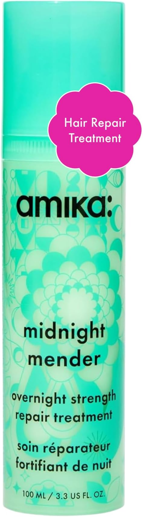 amika midnight mender strength repair overnight hair mask - leave in conditioner + split end treatment for damaged + brittle strands - repairing hair care to reduce breakage + smooth strands (100 ml)