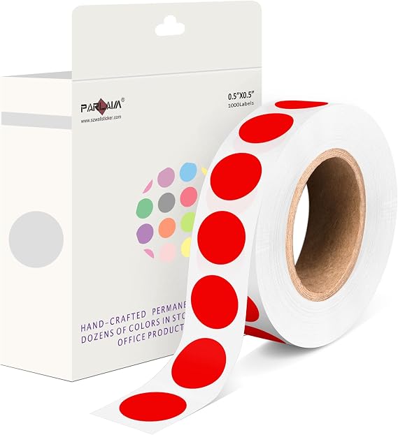 1000 Pack 0.5 inch Diameter Round Dot Stickers, Red Color Circle Labels